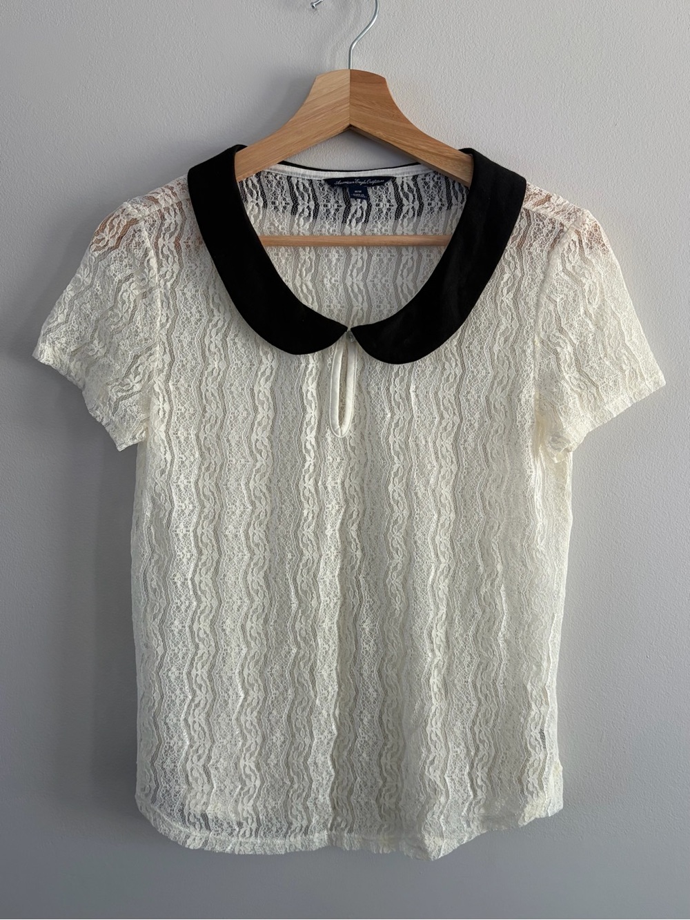 American Eagle Outfitters Cream Lace Top with Black Peter Pan Collar
